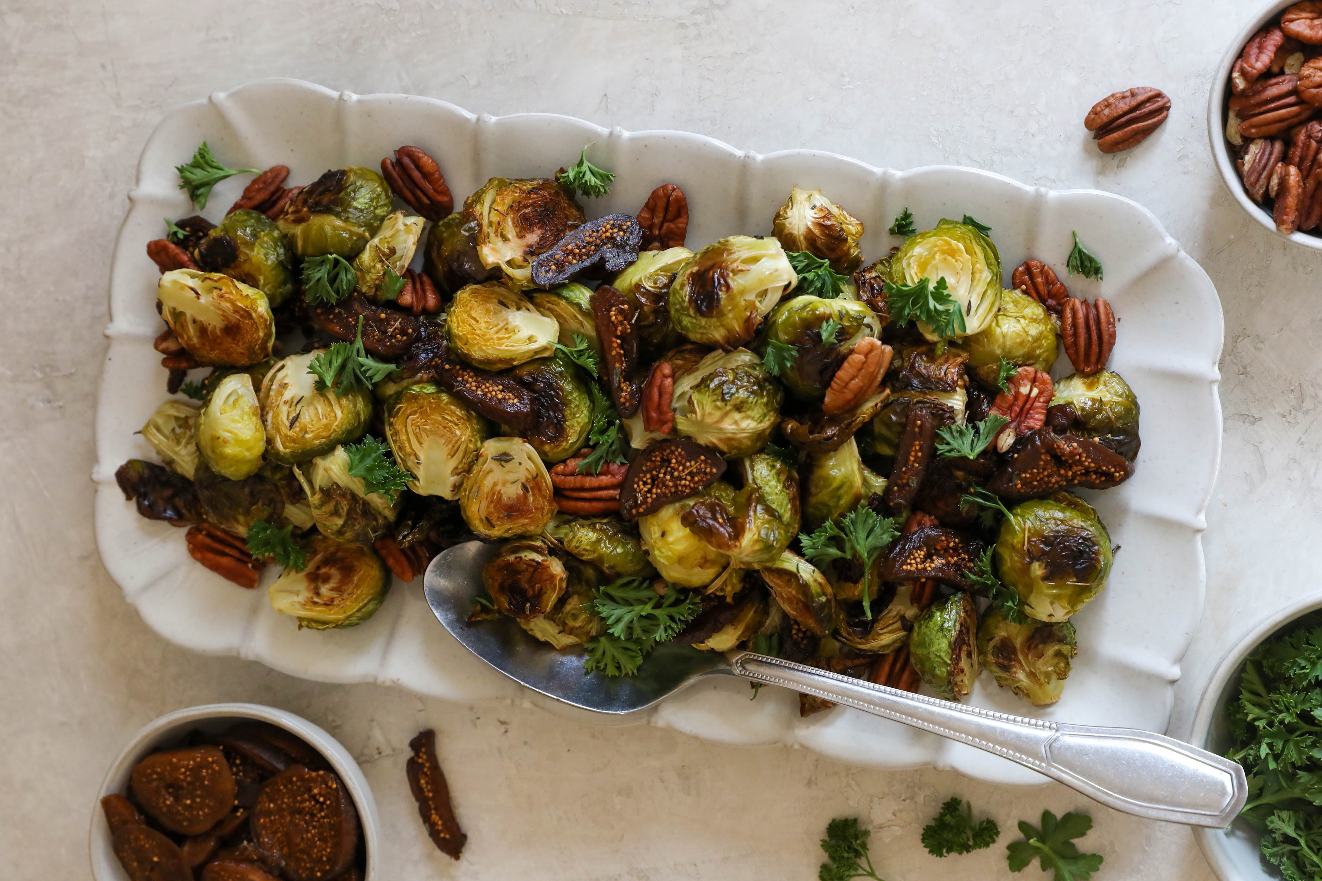 Roasted Brussel Sprouts with Figs & Pecans